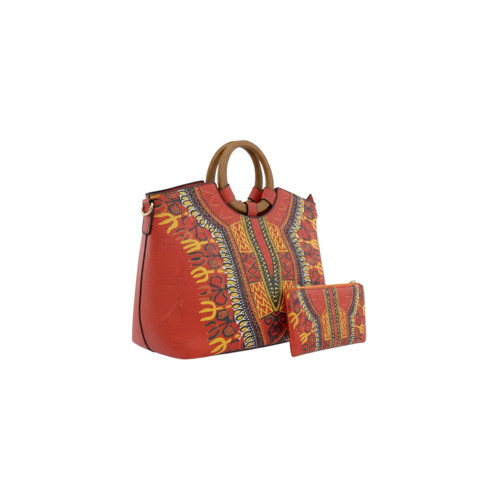 Unbranded Dashiki Print Satchel Handbag Womens Large Orange African Pattern Set
